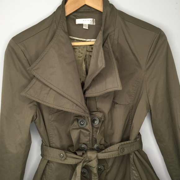 Kenar ruffle olive green trench rain coat - Picture 4 of 7
